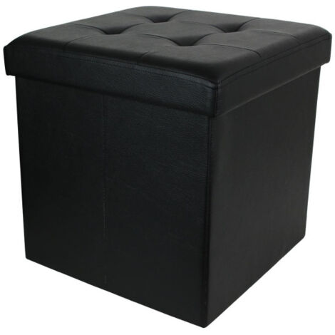 Pouf Coffre Pliable Capitonné "Cesaro" 37cm Noir