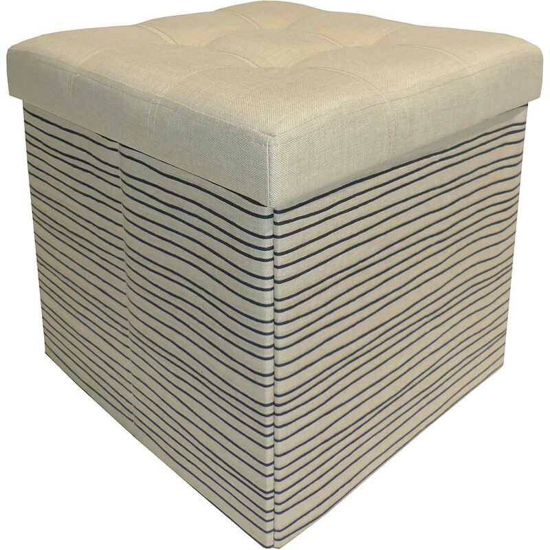 Pouf coffre pliable effet lin Jade Rayures