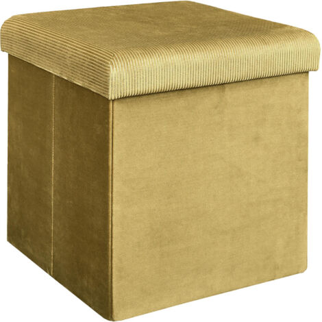 Pouf Coffre Pliable en Velours Côtelé Jaune Moutarde