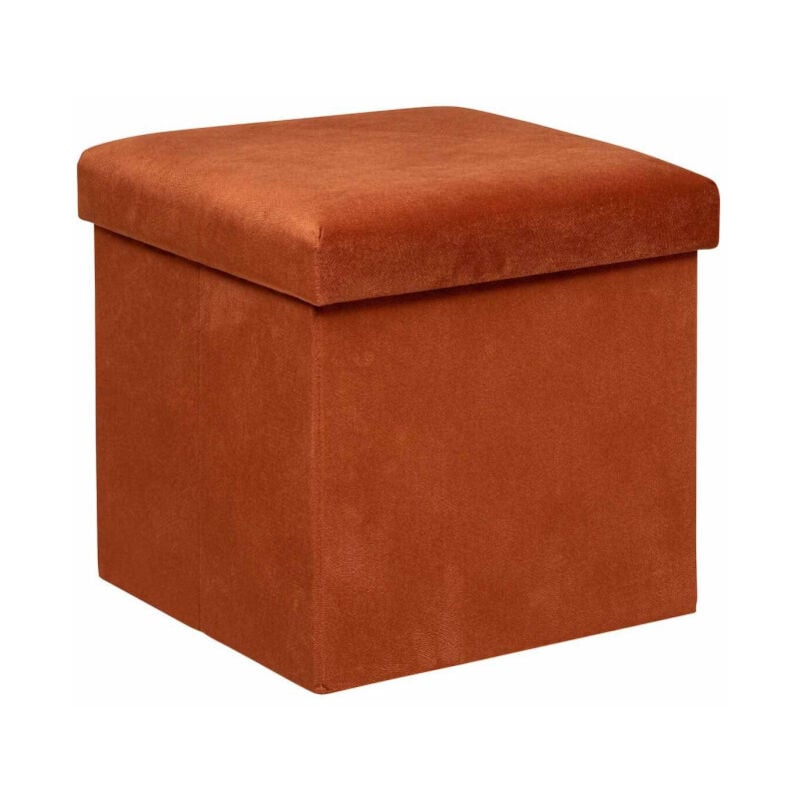 Pouf Coffre Pliable en Velours 'Lilou' 38cm Ambre
