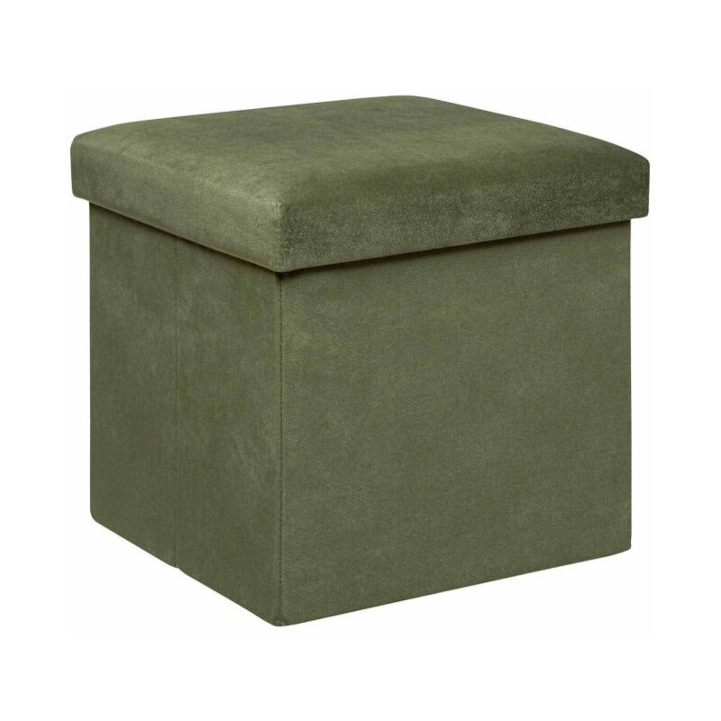 Pouf Coffre Pliable en Velours 'Lilou' 38cm Kaki