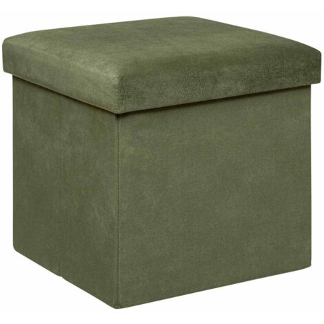 Pouf Coffre Pliable en Velours "Lilou" 38cm Kaki