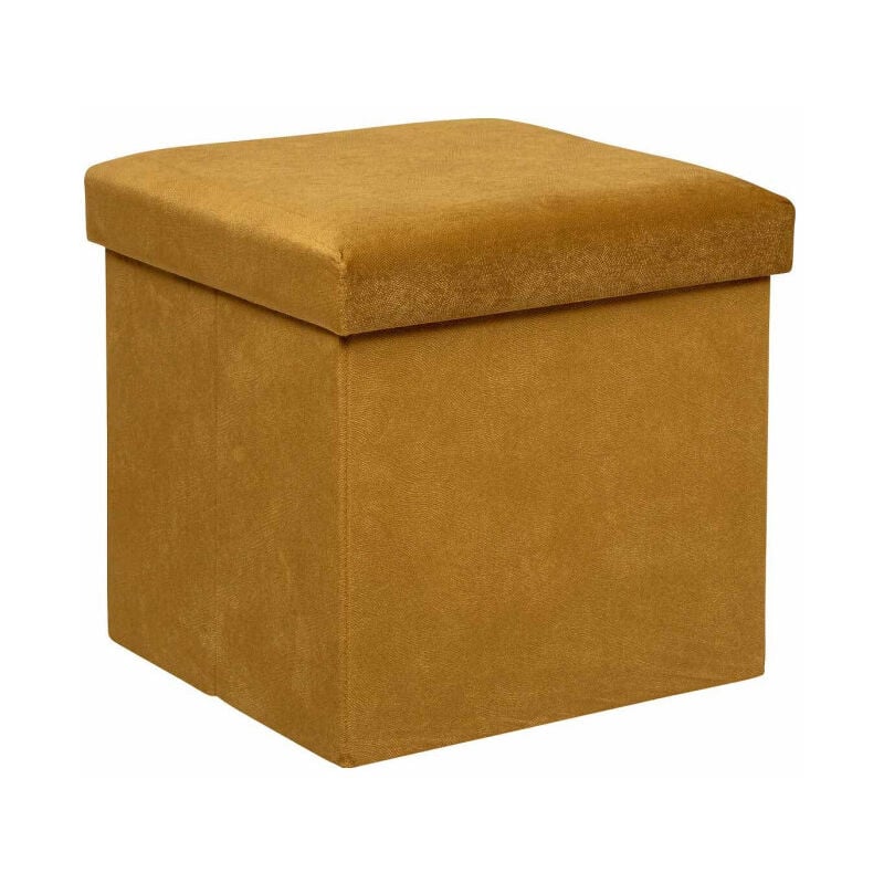Pouf Coffre Pliable en Velours 'Lilou' 38cm Ocre