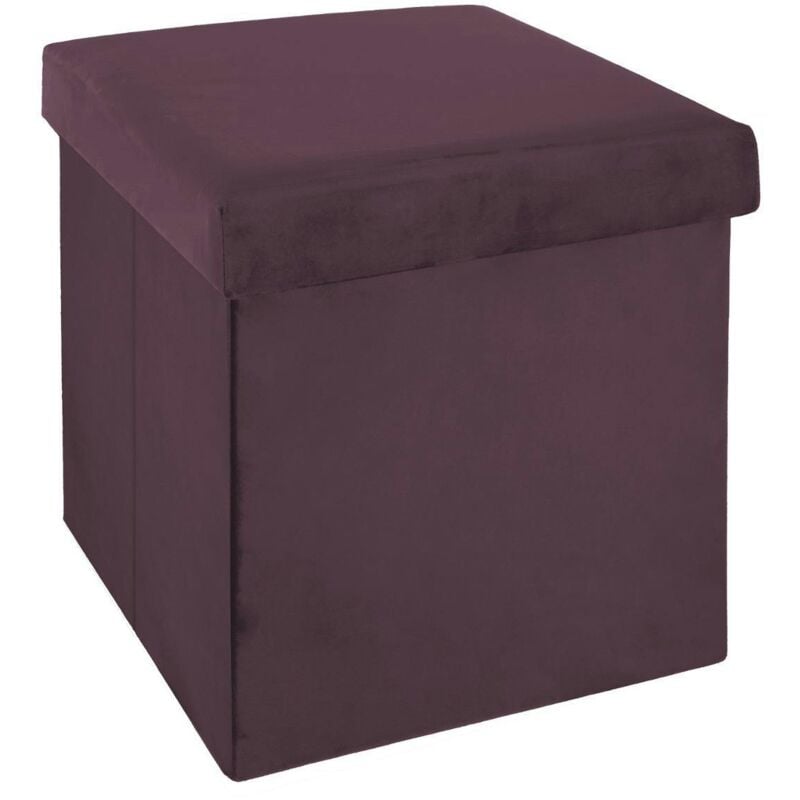 Pouf coffre pliable en velours violet