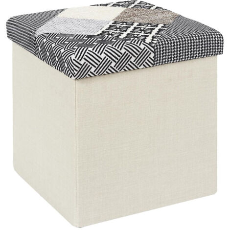 Pouf Coffre Pliable Motif Patchwork Gris