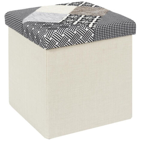 Pouf Coffre Pliable "Patchwork" 38cm Greige