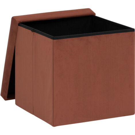 Pouf coffre pliable velours "Tess" Atmosphera - Couleur: Ambre