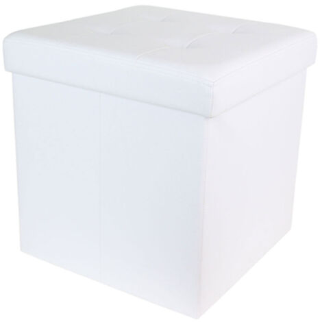 Pouf coffre pliant 38 cm en PU blanc