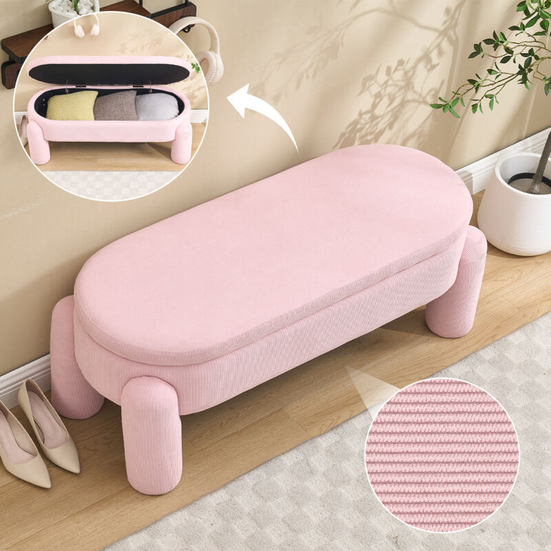 Pouf Coffre Rangement Caché Bout de lit 112x43x43cm pour le Salon la Chambre ou l’Entrée Armoire chaussures Rose