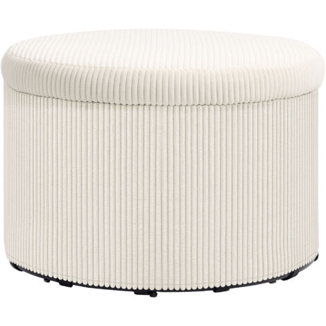 Pouf coffre rangement tabouret rond pouf repose pieds velours côtelé charge 120 kg diam 60 x 41 cm beige