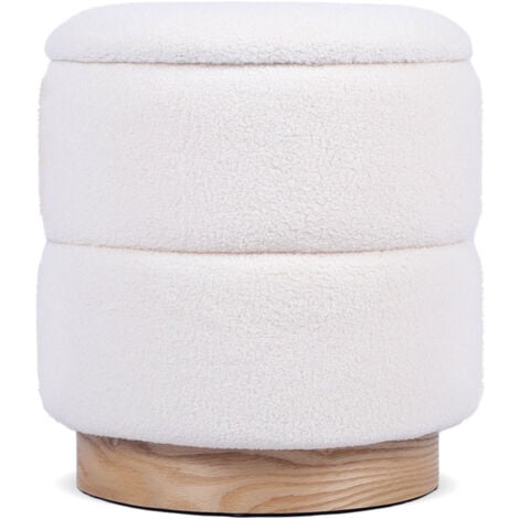 SICAAN Pouf coffre ROMÉO tissu bouclette blanc