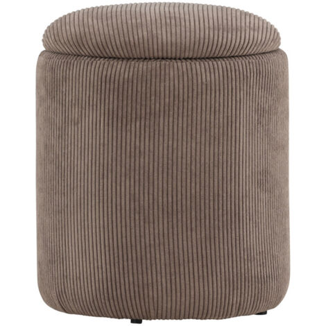 Pouf coffre rond en velours côtelé ø32cm - Taupe - LIMPEN
