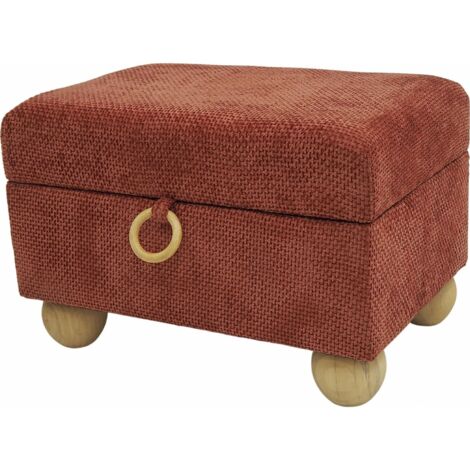 Pouf coffre rouge en bois et tissu pour salon chaleureux - rouge chenille bois naturel