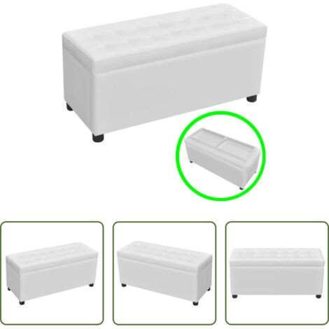 Pouf con contenitore -  Sgabello con Contenitore in Pelle Artificiale Bianco