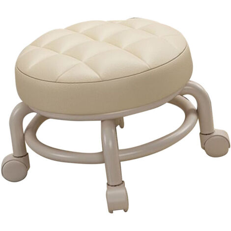 Pouf con ruote Eosnow in memory foam ad alta densità, impermeabile, con ruote silenziose e doppio poggiapiedi, sgabello per ufficio, beige.