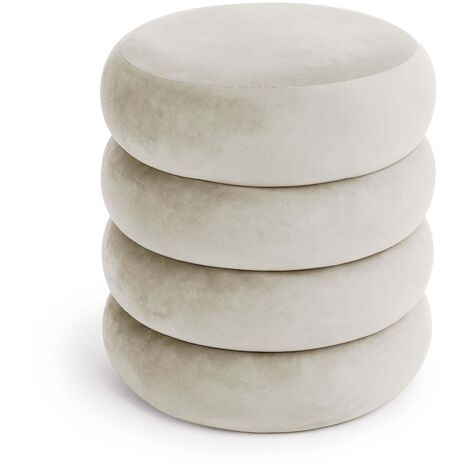 Pouf contenedor cilíndrico en terciopelo 42 cm SNUGGO Crema