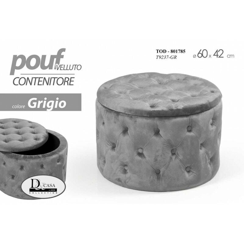 Pouf conteneur velours gris box meuble 60 cm