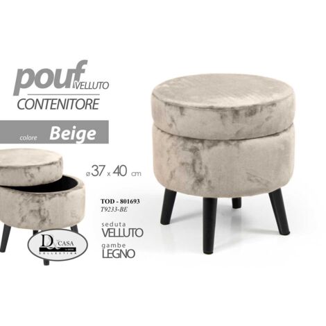 Pouf contenitore beige apribile cm 37 x 40 h