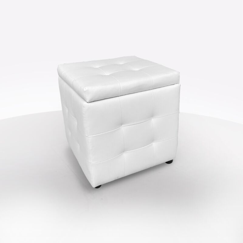 Pouf contenitore cm 44X44 h. 45 in ecopelle bianco