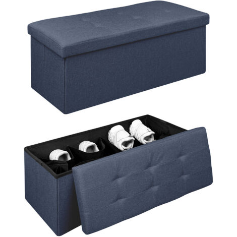 Pouf Contenitore Cassapanca Con Scarpiera Interna Salvaspazio Portaoggetti Porta Scarpe Panca Sgabello A Pie Di Letto Rettangolare Poggiapiedi Panchina Blujeans - Rettangolare