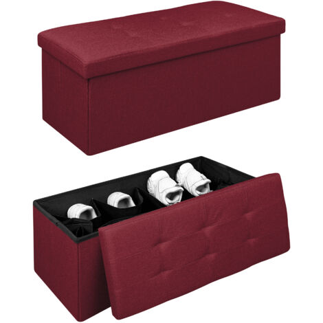 Pouf Contenitore Cassapanca Con Scarpiera Interna Salvaspazio Portaoggetti Porta Scarpe Panca Sgabello A Pie Di Letto Rettangolare Poggiapiedi Panchina Bordeaux - Rettangolare