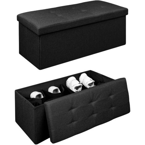 Pouf Contenitore Cassapanca Con Scarpiera Interna Salvaspazio Portaoggetti Porta Scarpe Panca Sgabello A Pie Di Letto Rettangolare Poggiapiedi Panchina Nero - Rettangolare