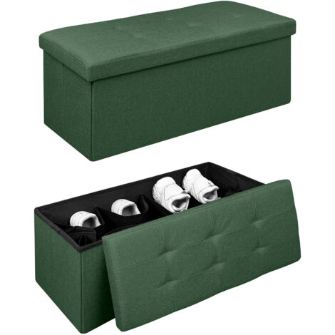 Pouf Contenitore Cassapanca Con Scarpiera Interna Salvaspazio Portaoggetti Porta Scarpe Panca Sgabello A Pie Di Letto Rettangolare Poggiapiedi Panchina Verdebosco - Rettangolare