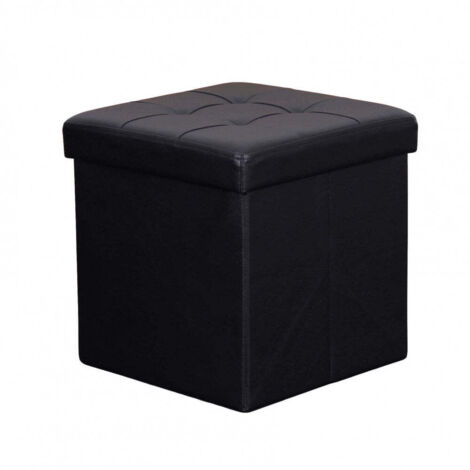 Pouf contenitore cubo baule quadrato 38x38 cm rivestito in ecopelle -  Black