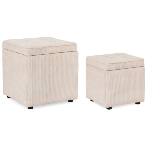 Pouf contenitore "Dylan" struttura in legno di pino rivestimento in poliestere per interno -Ocra / Set da 2