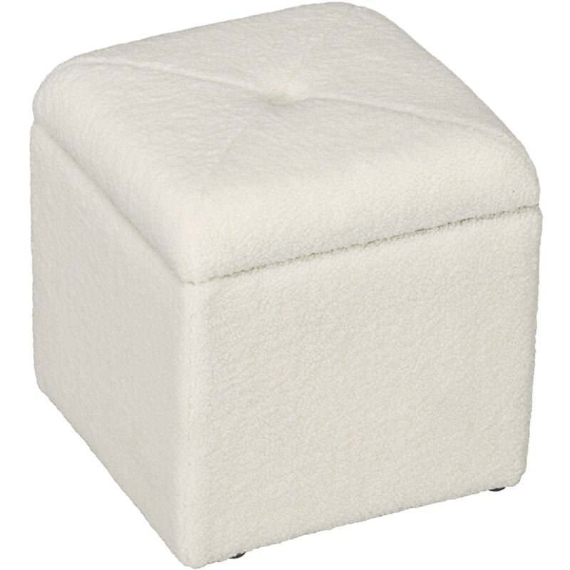 Pouf Contenitore Imbottito Tessuto Teddy 39x39x39 cm Crema