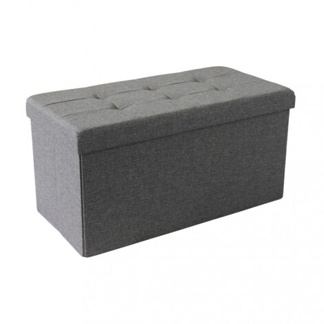 Pouf Contenitore Poggiapiedi in Stoffa Grigio Rettangolare 76x38 cm