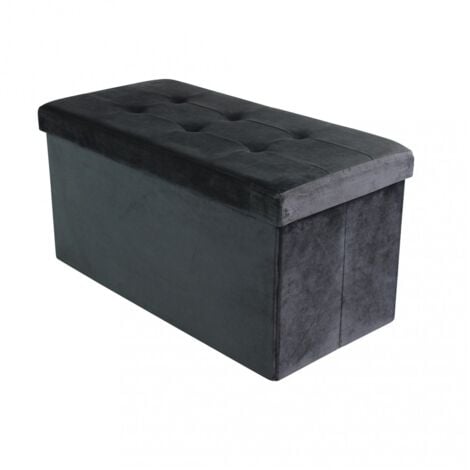 Pouf Contenitore Poggiapiedi per Soggiorno Nero Rettangolare 76x38 cm