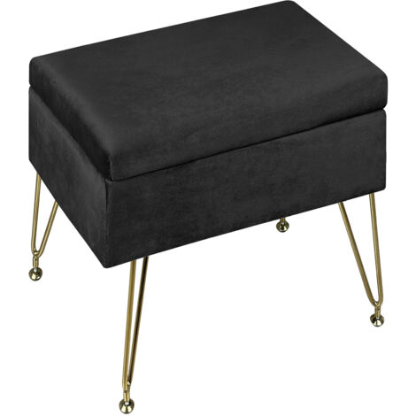 Pouf Contenitore Poggiapiedi Velluto Con Struttura Circolare Cromata Oro Elegante Imbottito Sgabello Per Toeletta Mobile Trucco Ottomano Ingresso Camera Da Letto Soggiorno Salotto Rotondo Nero