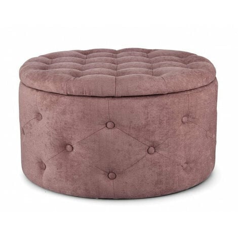 Pouf Contenitore Porta Scarpe Ø 70x40 cm Ernestine in Tessuto Rosa Antico