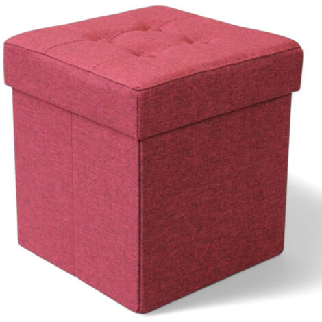 Pouf contenitore quadrato in stoffa bordeaux 38x38xH40 cm