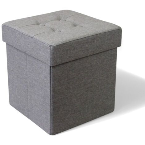 Pouf contenitore quadrato in stoffa grigio 38x38xH40 cm