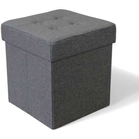 Pouf contenitore quadrato in stoffa grigio scuro 38x38xH40 cm