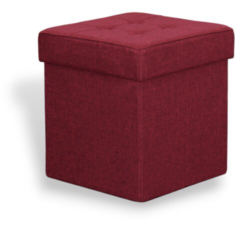 Pouf contenitore quadrato in tessuto salvaspazio - Bordeaux