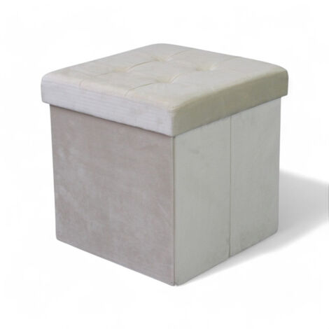Pouf contenitore quadrato in velluto beige salvaspazio per arredamento elegante dimensioni 38x38x38 cm