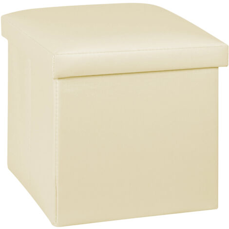 Pouf Contenitore Quadrato Portaoggetti In Ecopelle Poggiapiedi Salotto Sgabello Pouff Camera Design Con Coperchio Mod Liam Panna