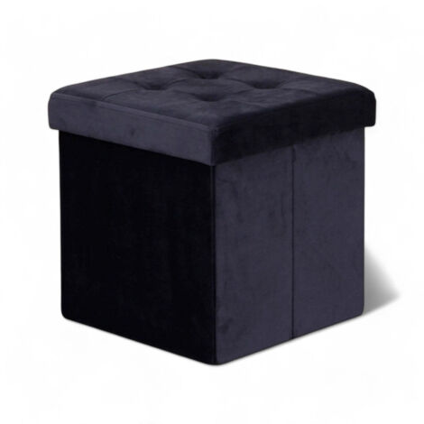Pouf contenitore quadrato velluto nero elegante e pratico ideale per ottimizzare lo spazio design moderno 38x38xH38 cm