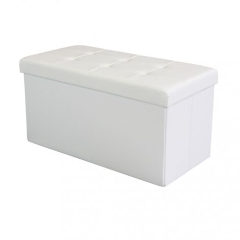 Pouf contenitore rettangolare in ecopelle 76x38x38 - Bianco