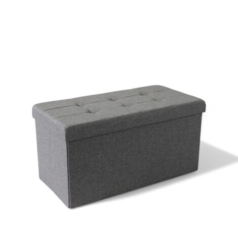 Pouf contenitore rettangolare in tessuto grigio scuro con dimensioni 76x38xH38 cm