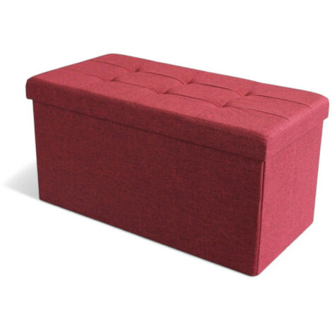 Pouf contenitore rettangolare in tessuto rosso 76x38xH38 cm