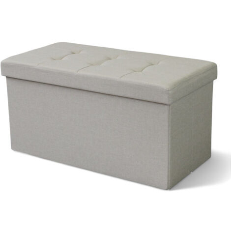 Pouf contenitore rettangolare in tessuto tortora con dimensioni 76x38x38 cm per salotto camera da letto organizzazione