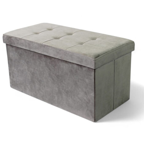 Pouf contenitore rettangolare in velluto colore tortora con spazio di archiviazione pratico ed elegante cm 76x38x38