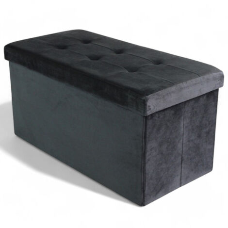 Pouf contenitore rettangolare in velluto nero 76x38xH38