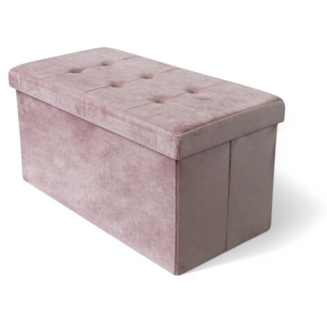 Pouf contenitore rettangolare in velluto rosa con coperchio imbottito 76x38xH38 cm