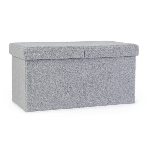 Pouf Contenitore Rettangolare Linea Joris Con Struttura In Mdf e Rivestimento Con Effetto Bouclè Grigio