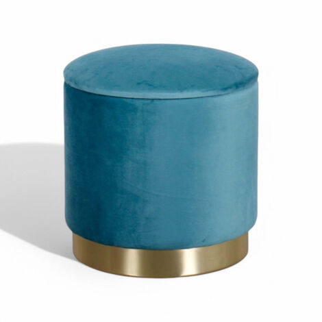 Pouf contenitore rotondo in velluto ottanio con diametro 37xH40 cm
